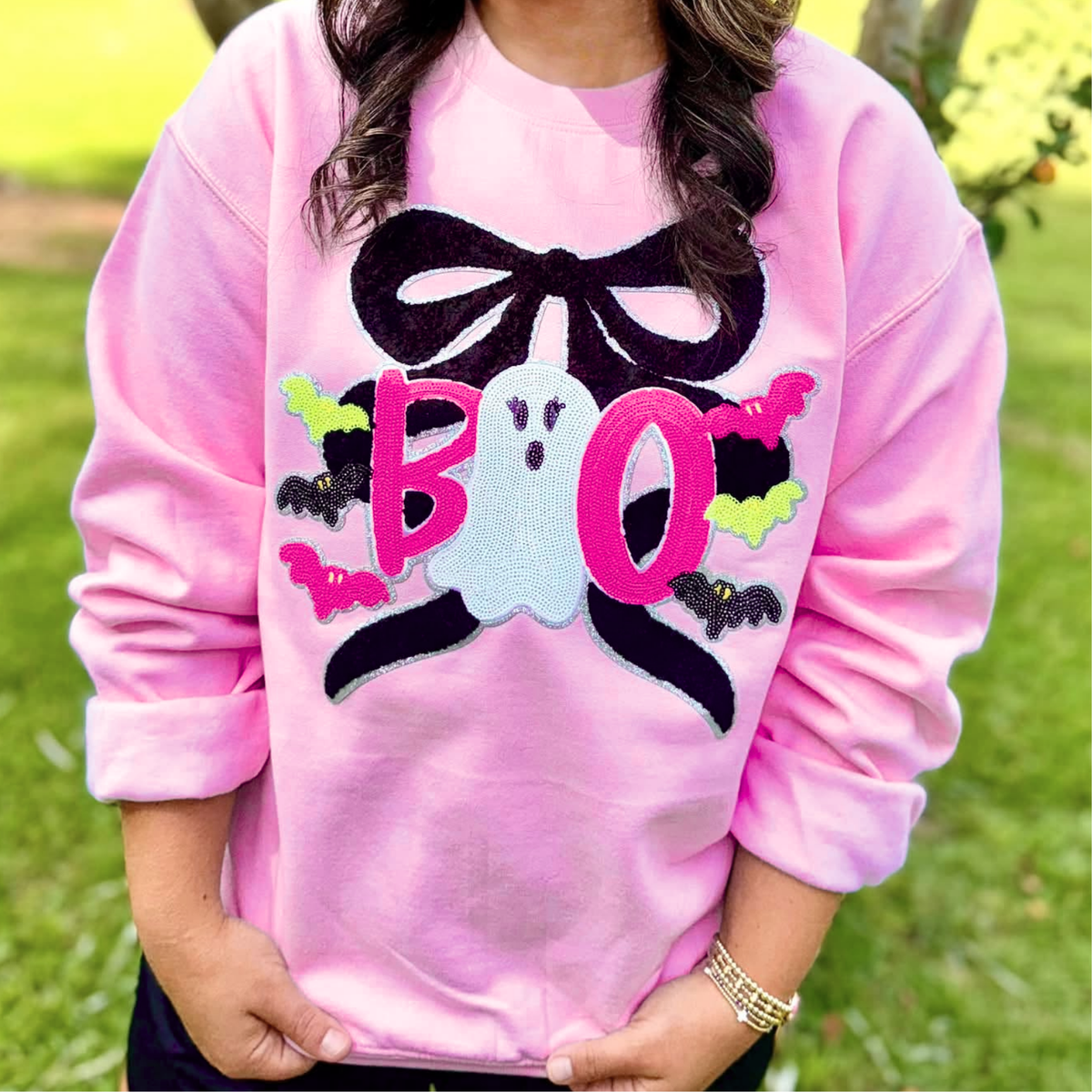 Pink Boo Bow Chenille Patch