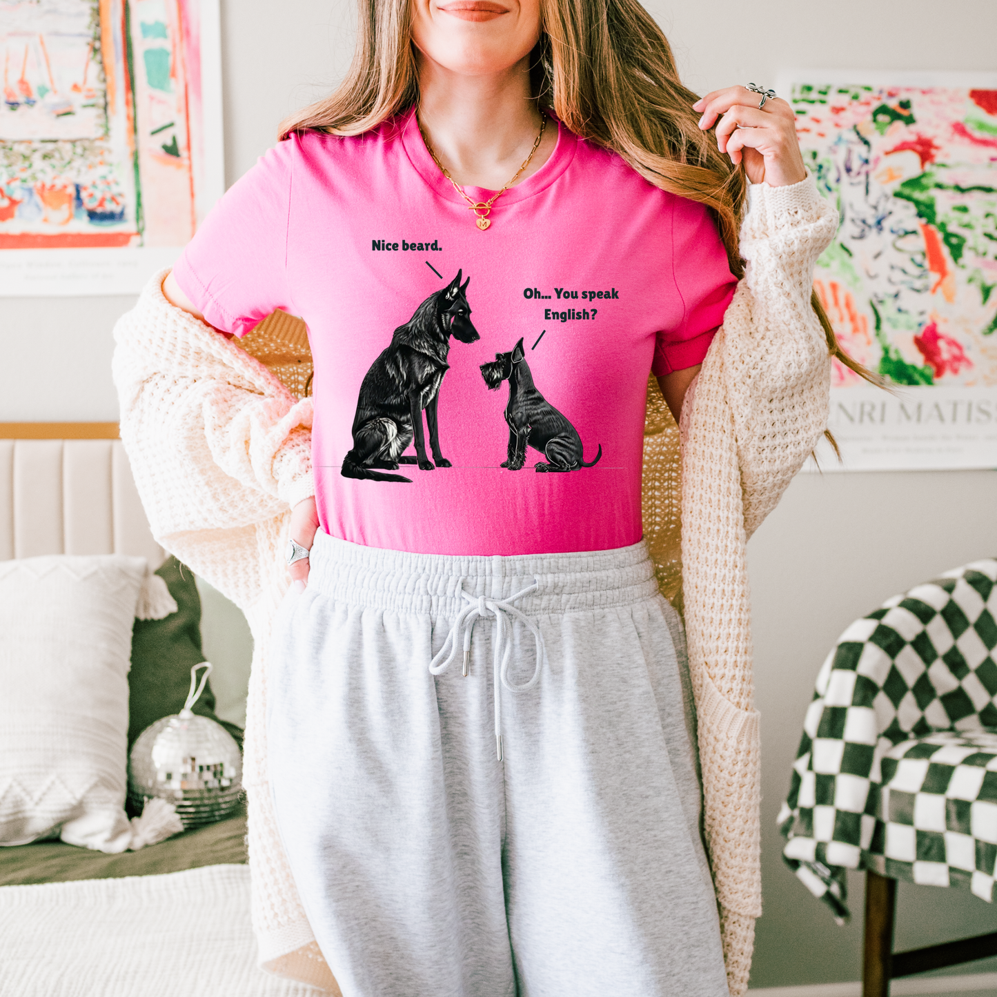 German Shepard Talking to a Schnauzer DTF Transfer