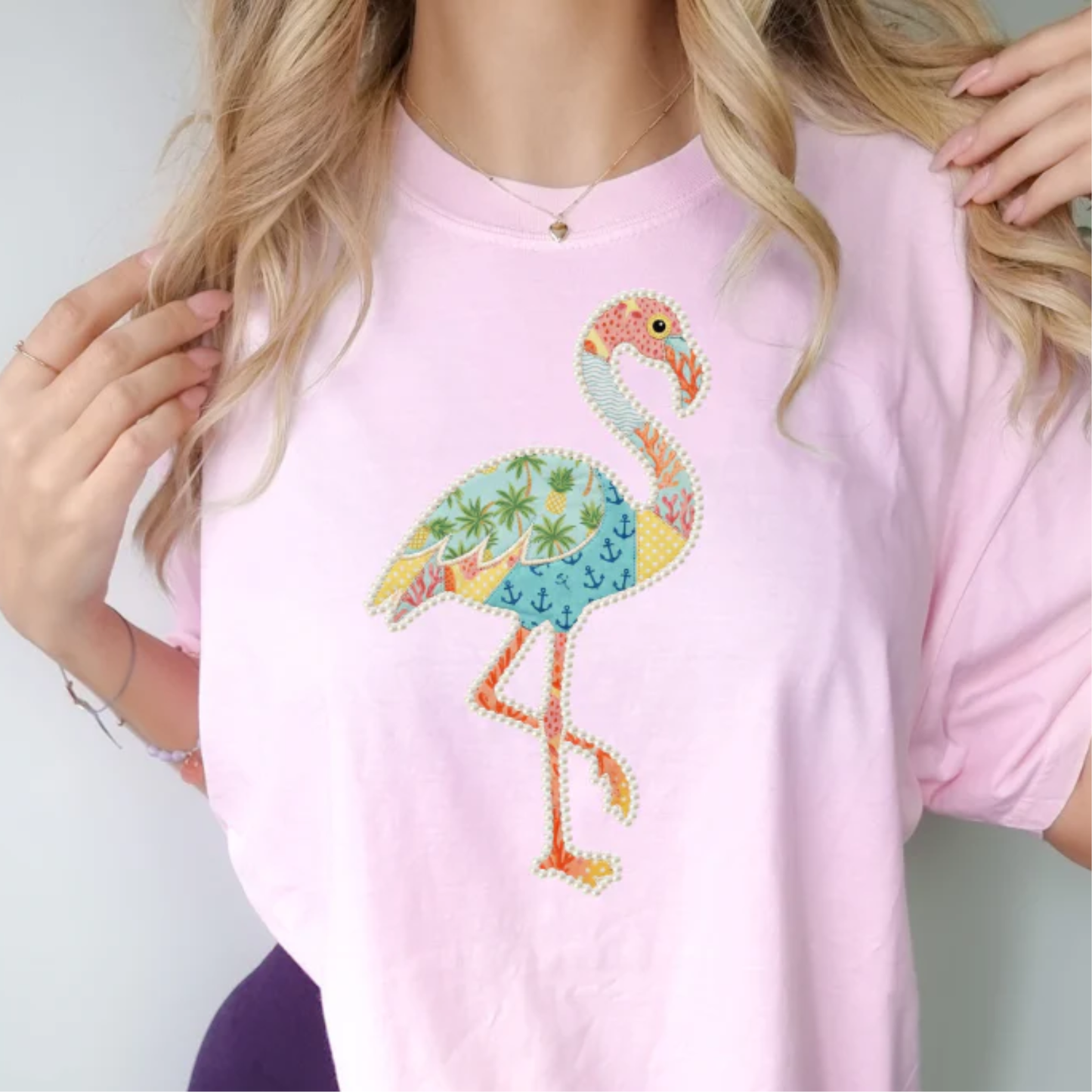 Patchwork Flamingo Clear Film Screen Print