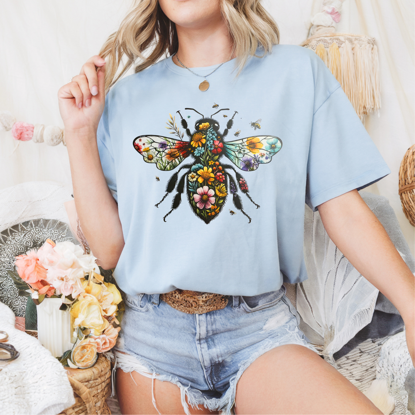 Floral Bee DTF Transfer