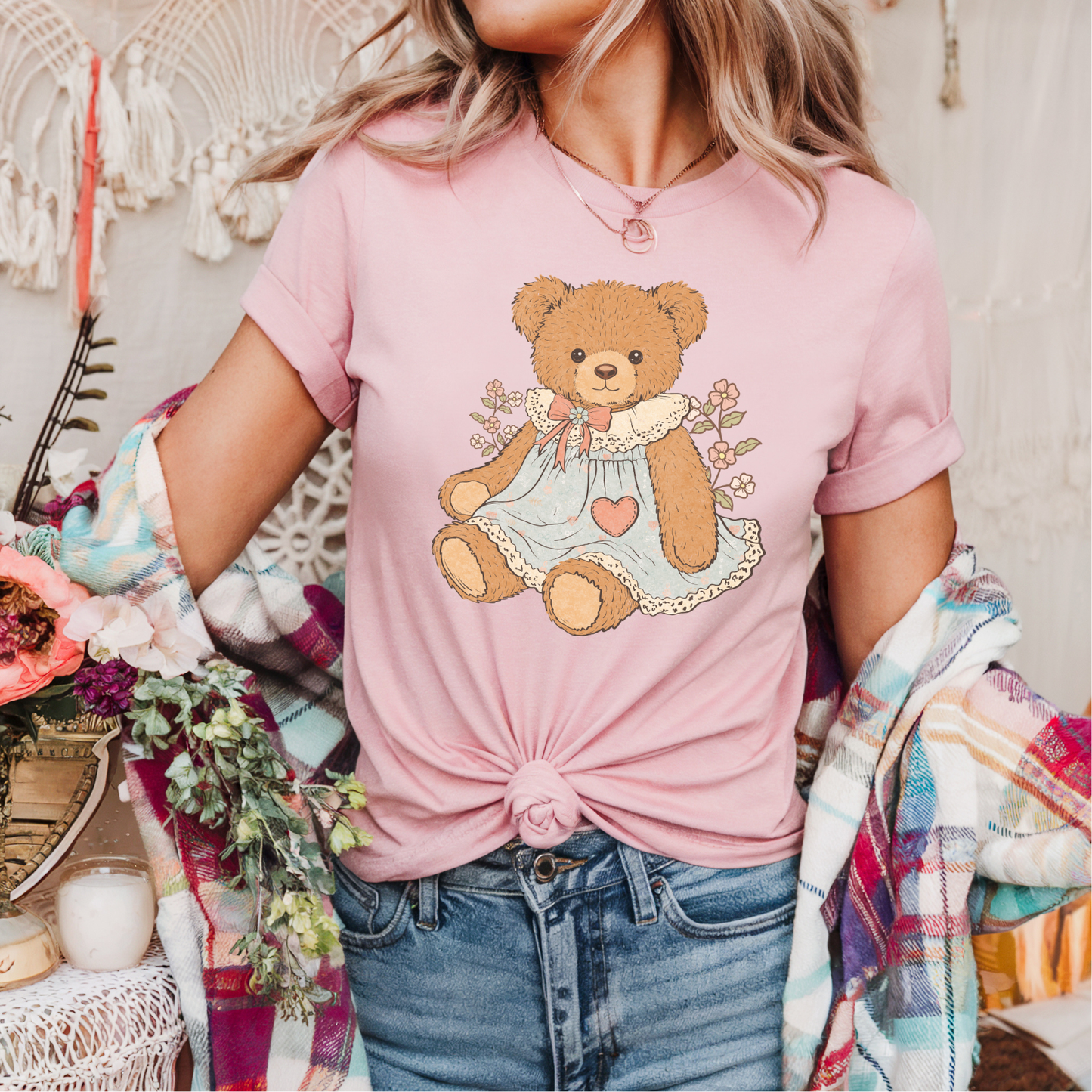 Vintage Girl Bear Clear Film Screen Print