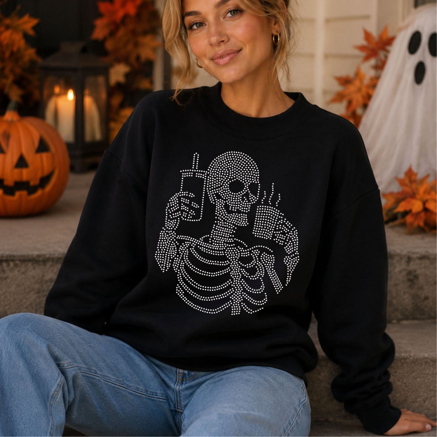 Skeleton with Coffee Spangles Transfer