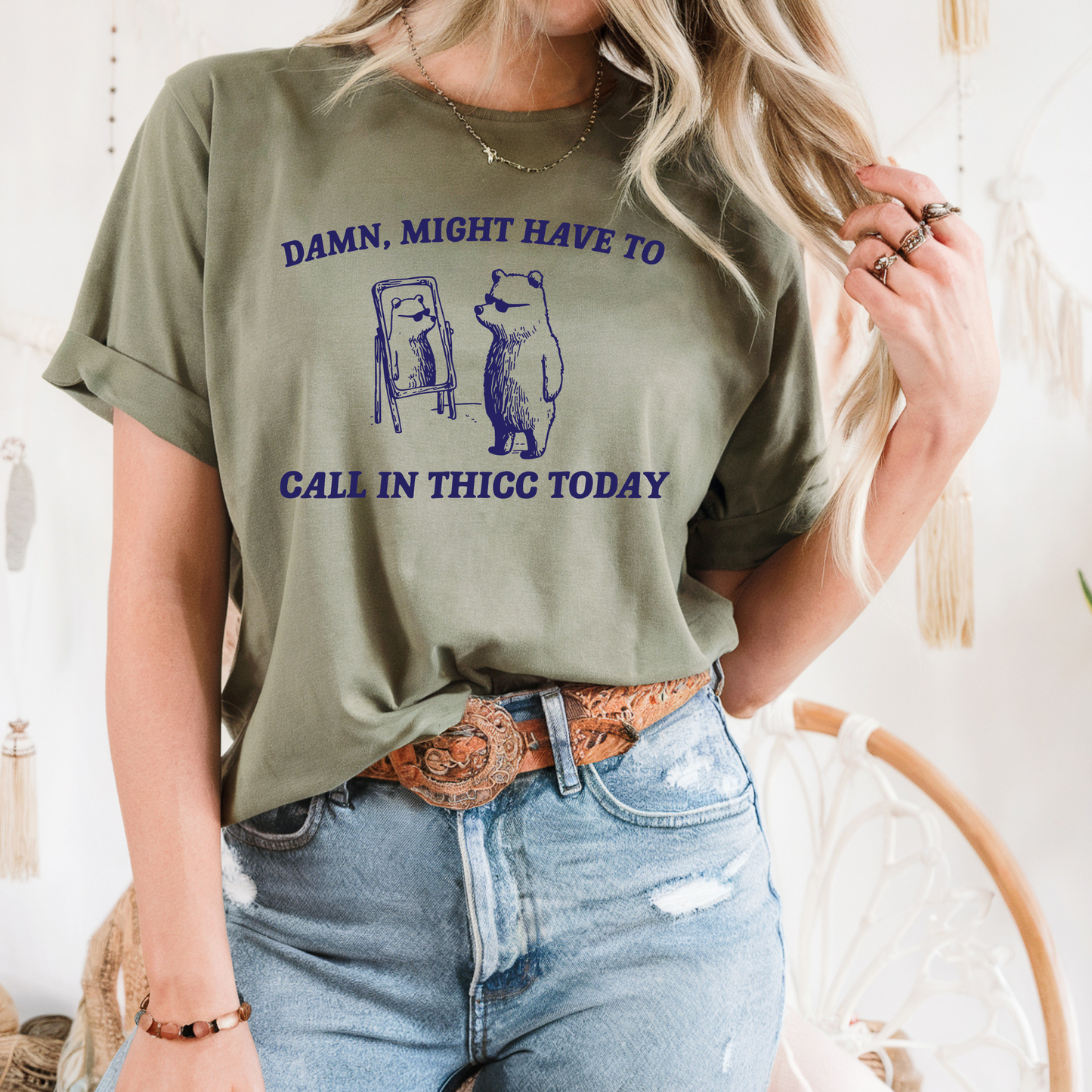 Damn Might Have to Call in Thicc Today NAVY INK Screen Print