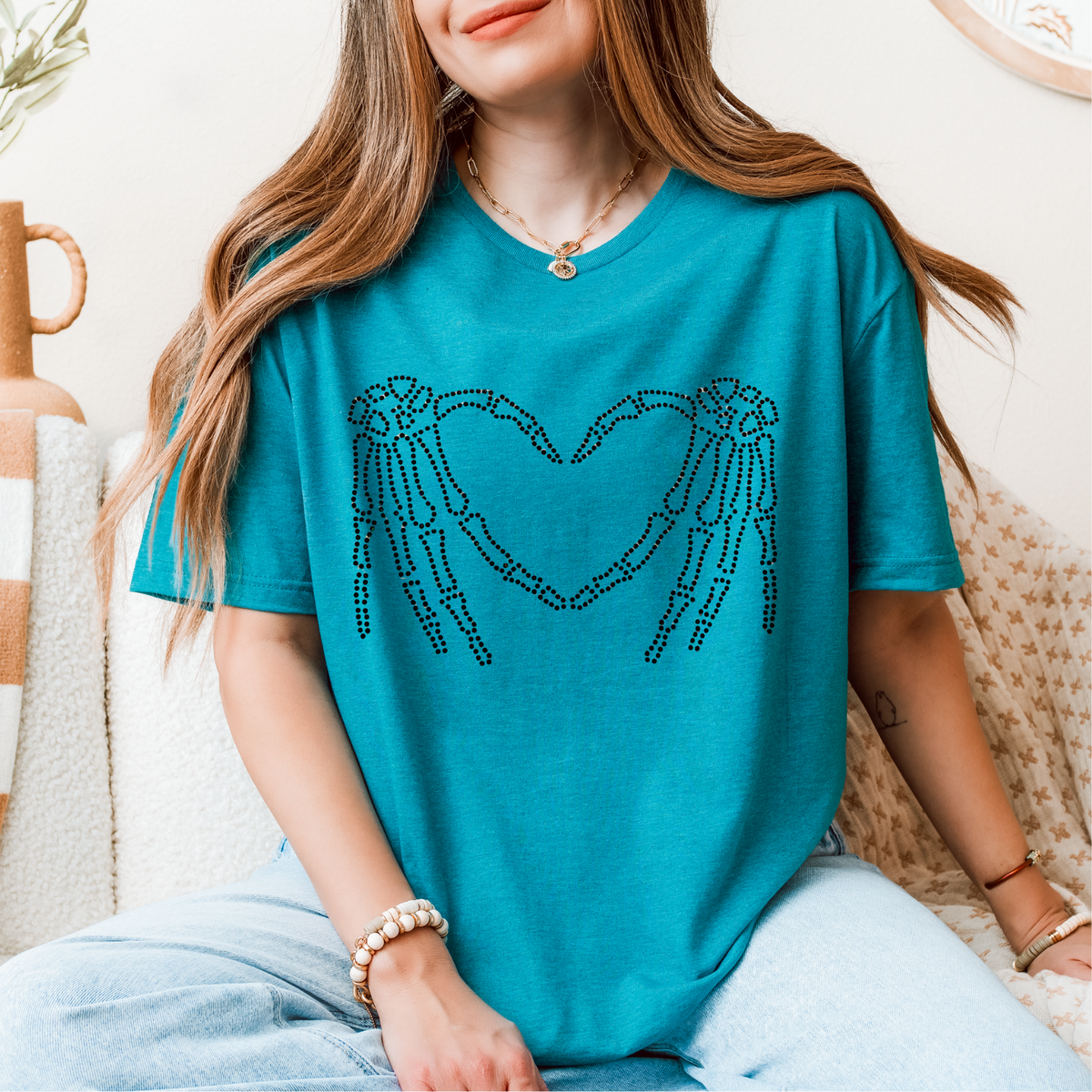 Black Skellie Hand Heart Spangles Transfer