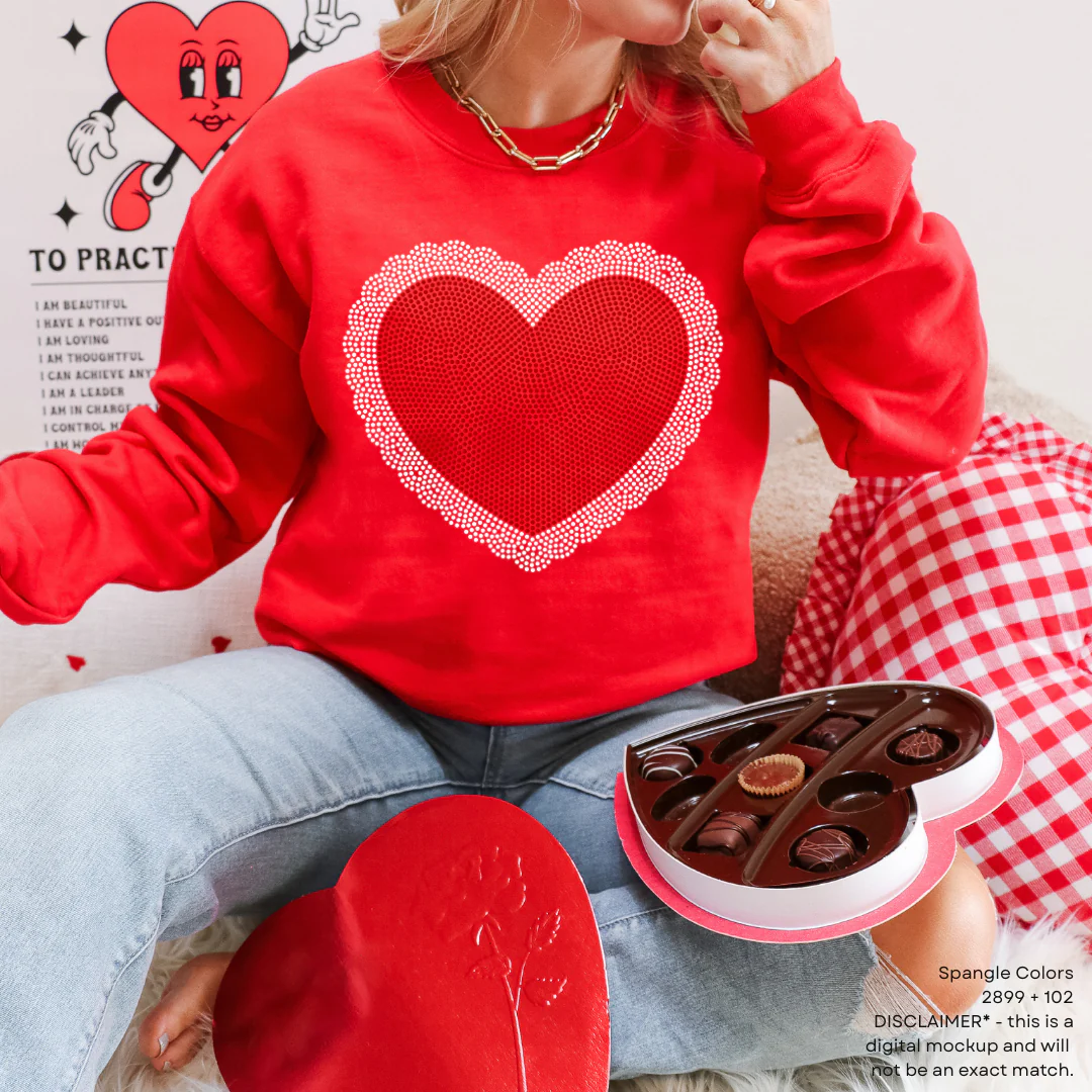 Scalloped Heart Spangles Transfer WHITE & RED COLOR