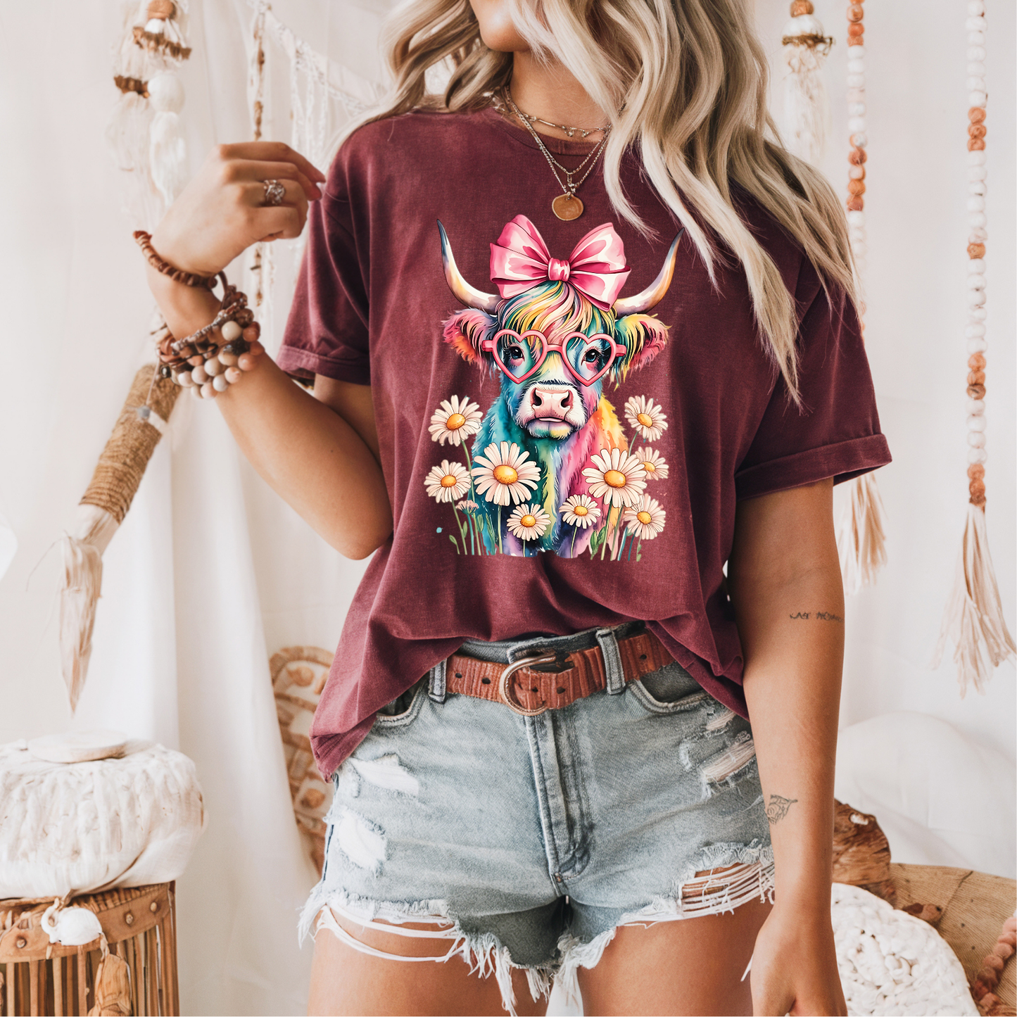 Floral Highland Cow Clear Film Screen Print