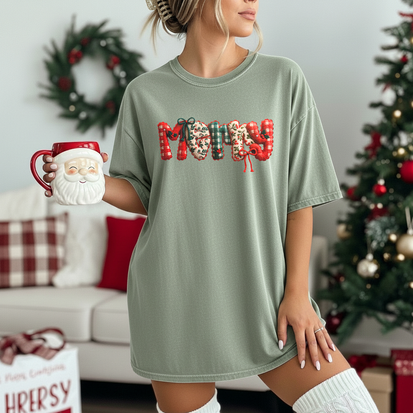 Faux Stitch Merry DTF Transfer