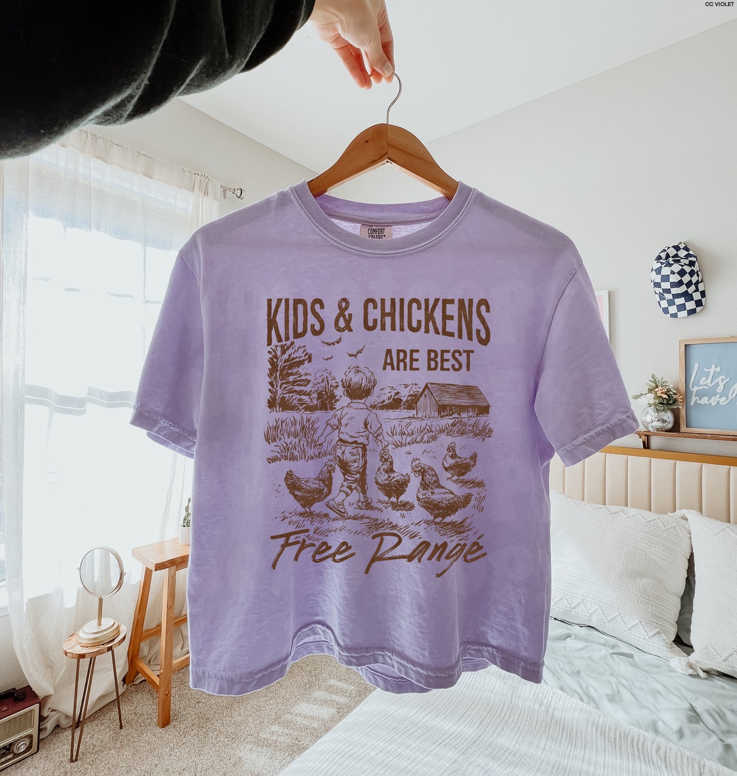 Kids & Chickens are Best Free Range BROWN INK Screen Print