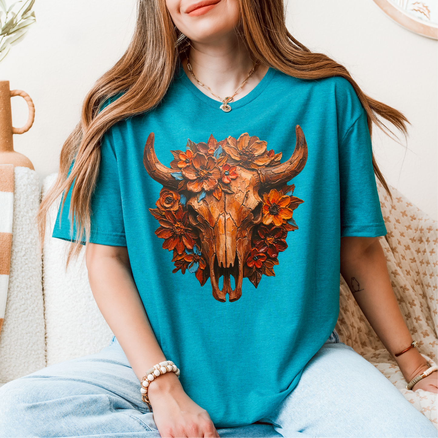 Rustic Floral Skull DTF Transfer