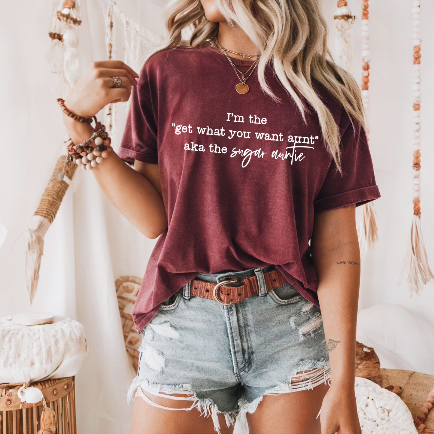 I'm the Get What you Want Sugar Auntie WHITE INK Screen Print