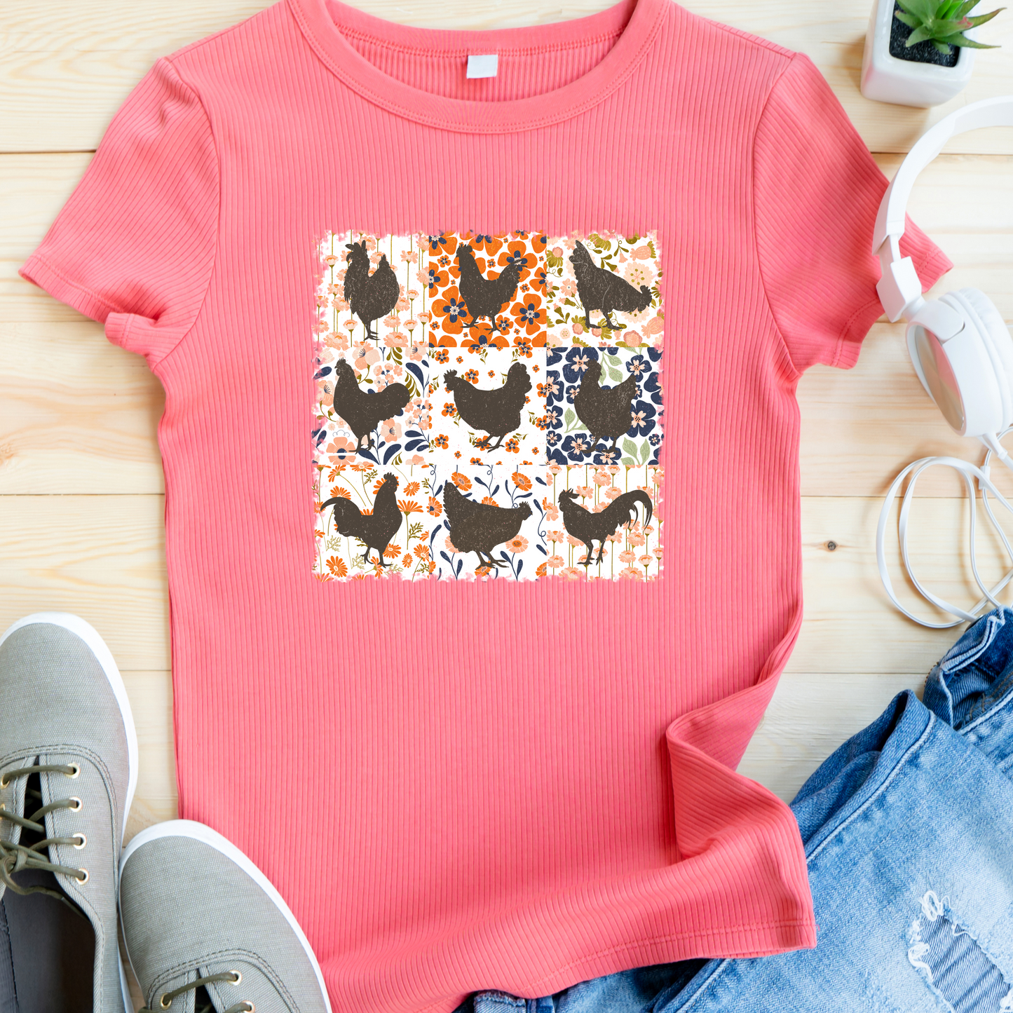 Floral Chickens DTF Transfer