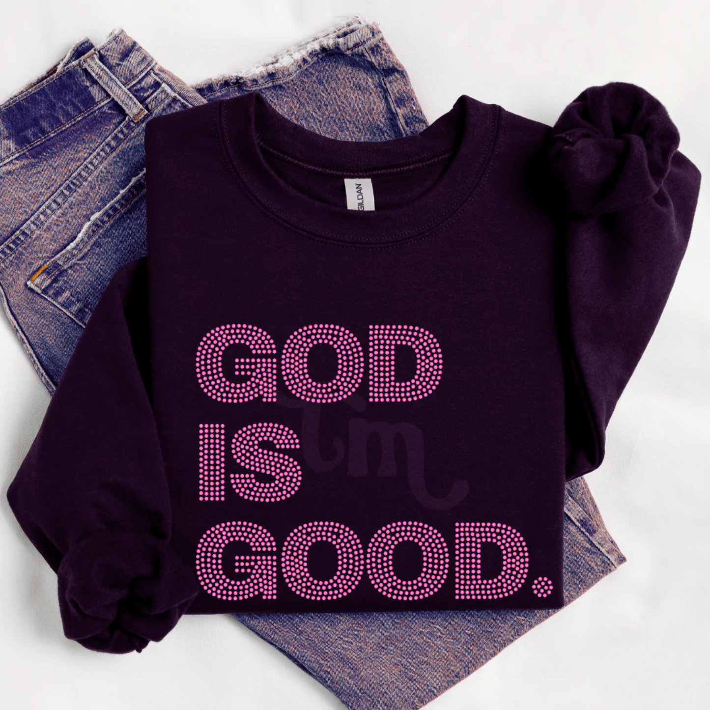 God is Good. Spangles Transfer PINK HOLOGRAPHIC COLOR