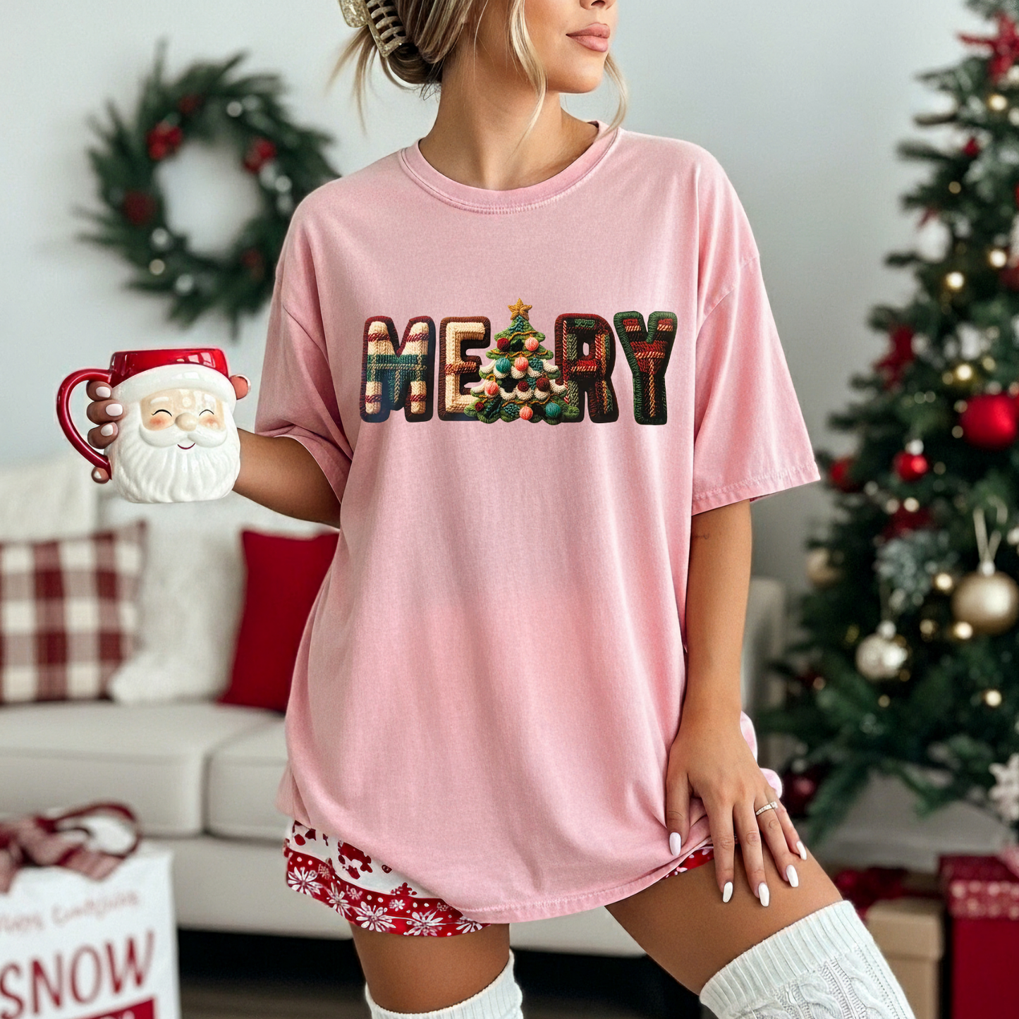 Faux Yarn Merry Clear Film Screen Print