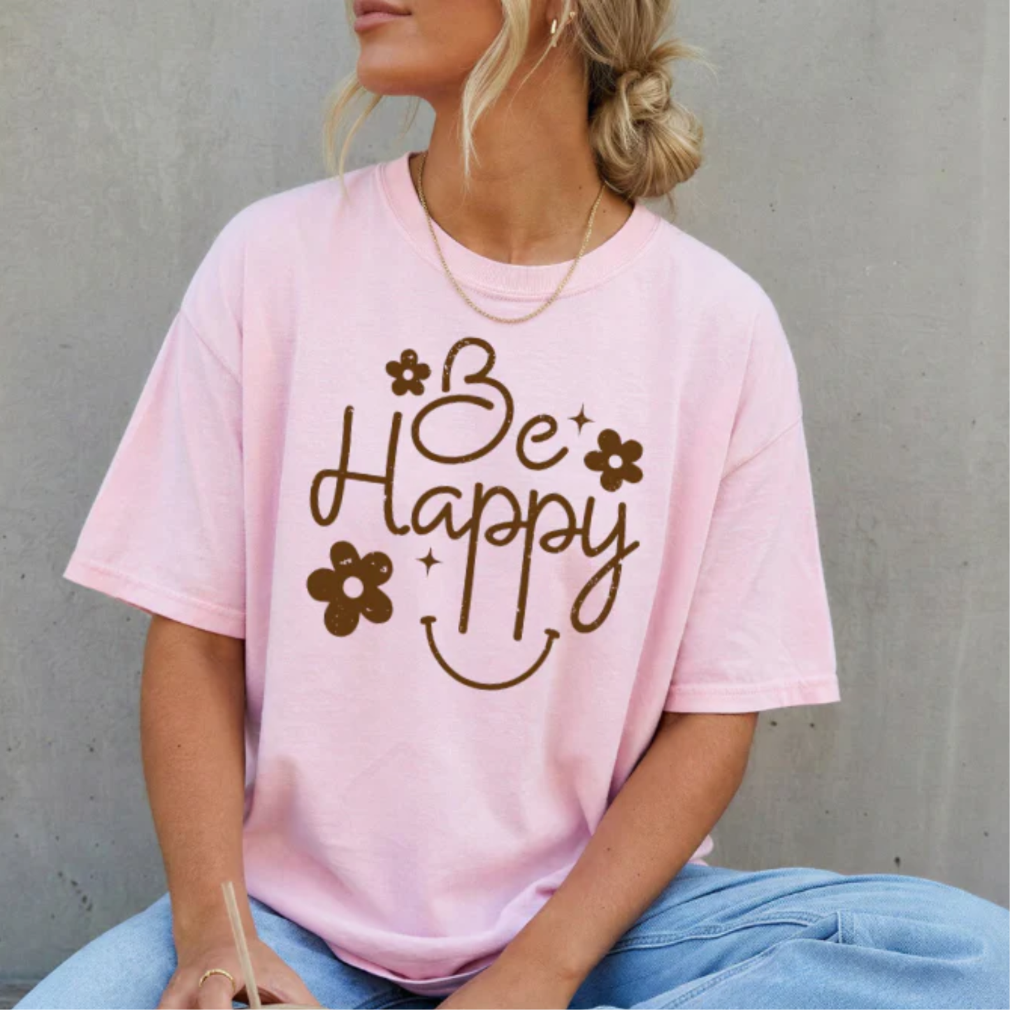 Be Happy BROWN INK Screen Print