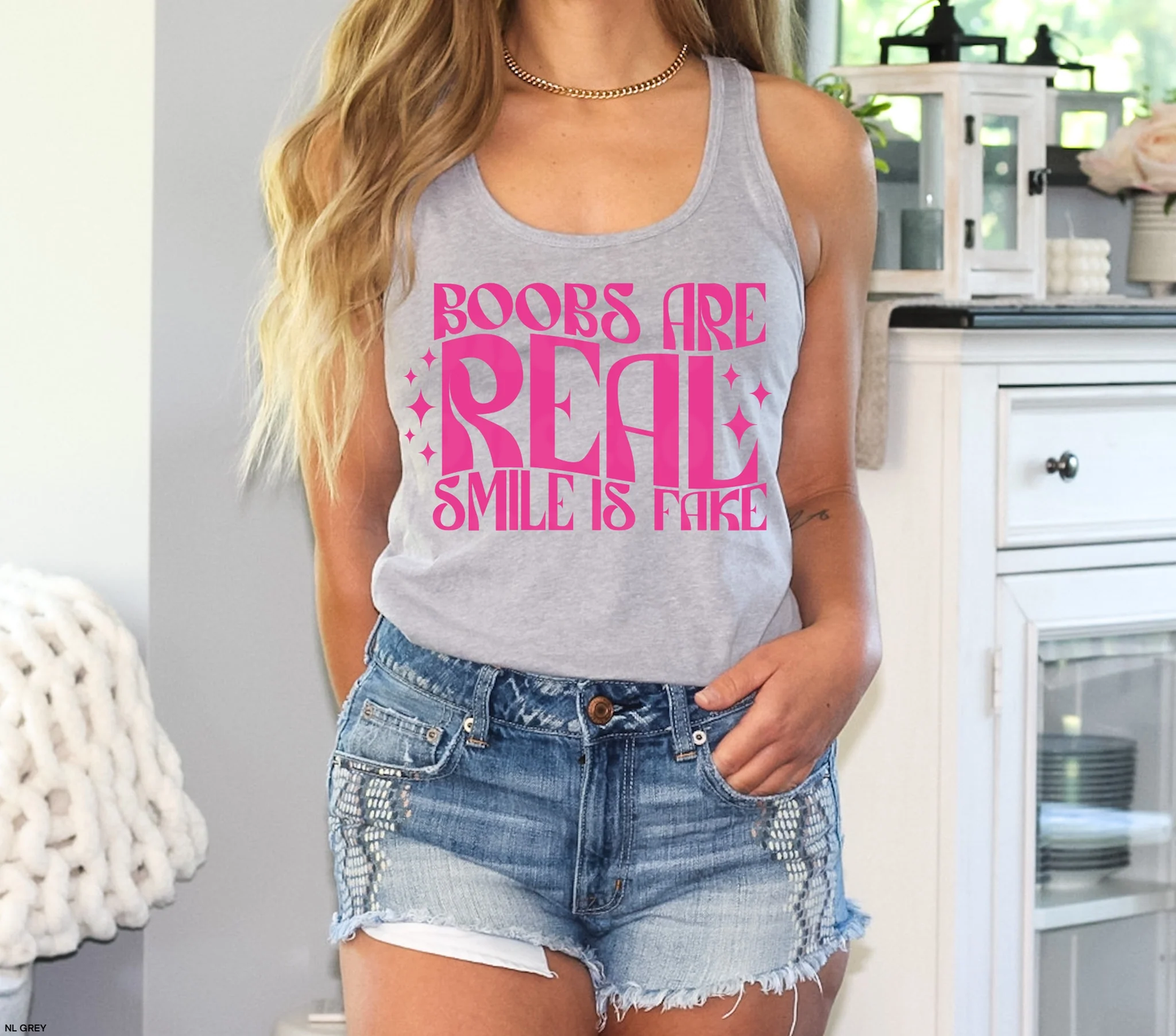 Boobs are Real Smile is Fake HOT PINK INK Screen Print