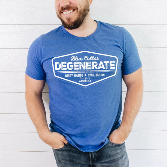 Blue Collar Degenerate WHITE INK Screen Print