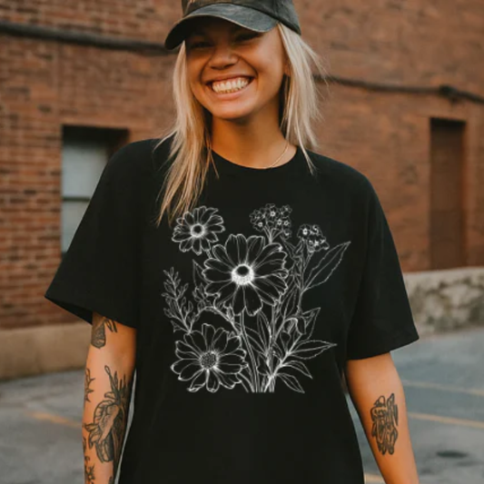 Spring Flowers WHITE INK Screen Print