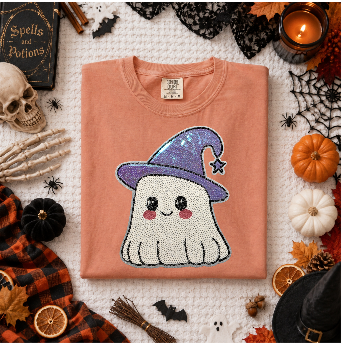 Happy Ghost Witch Sequin Patch