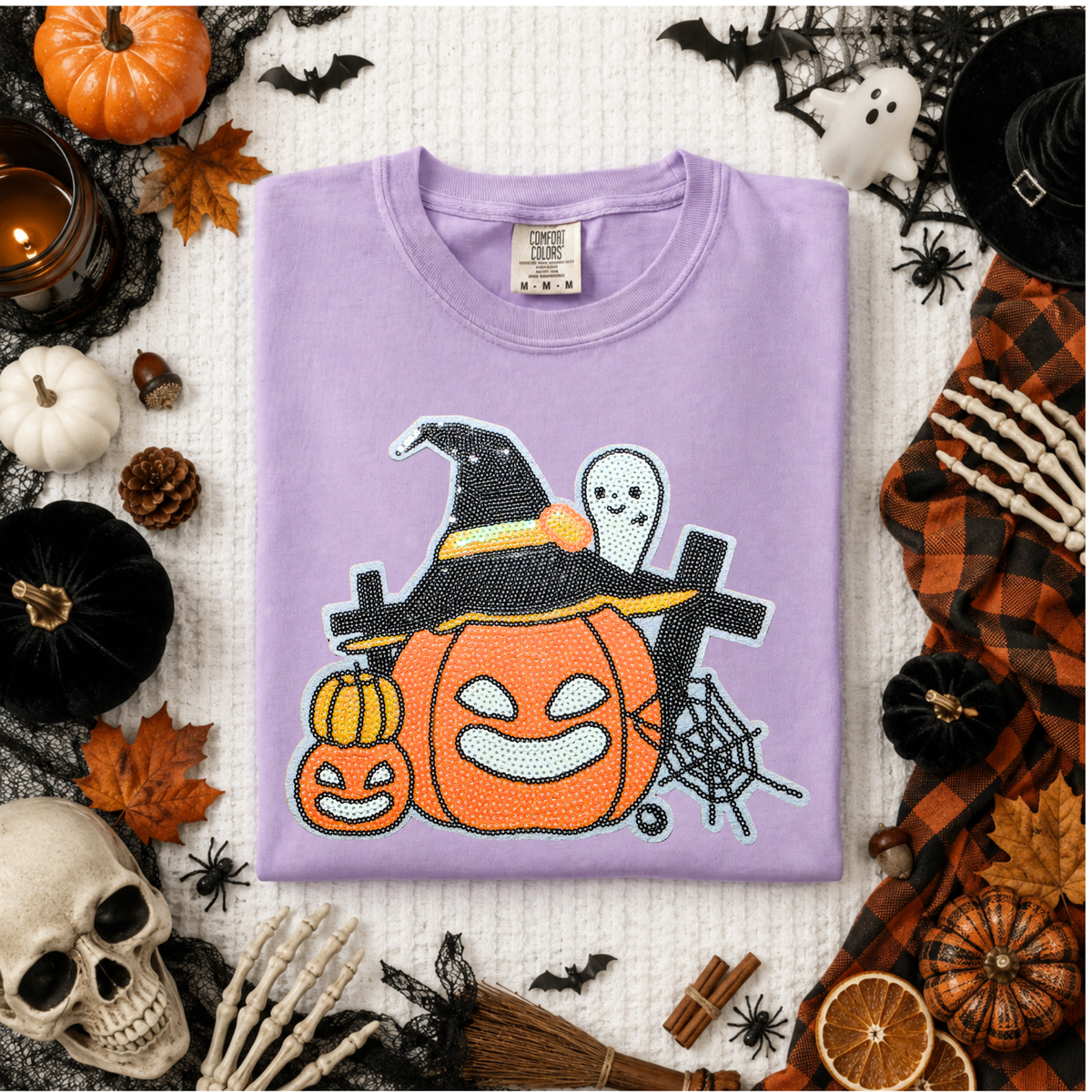 Pumpkin Scene Sequin Patch