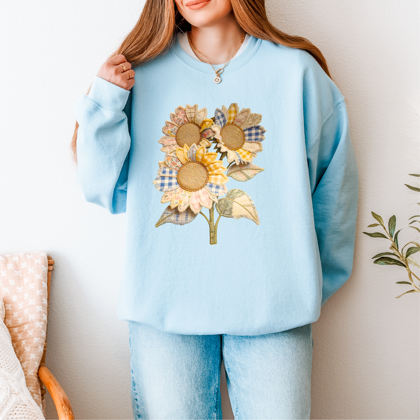 Faux Quilt Sunflowers Clear Film Screen Print