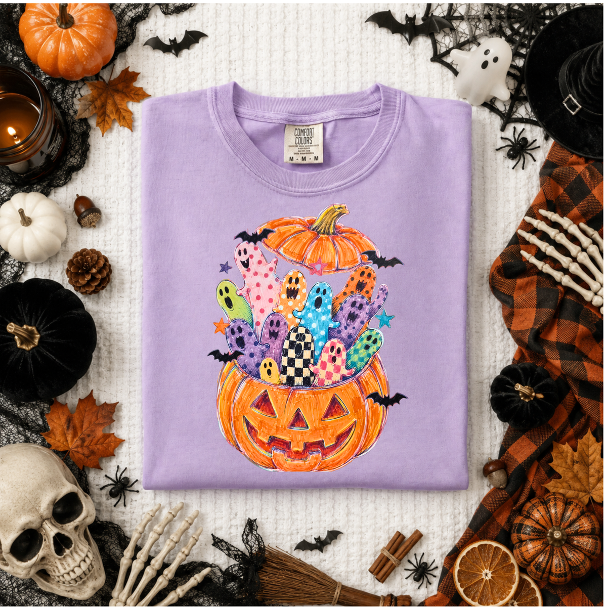 Colorful Pumpkin Ghosts DTF Transfer