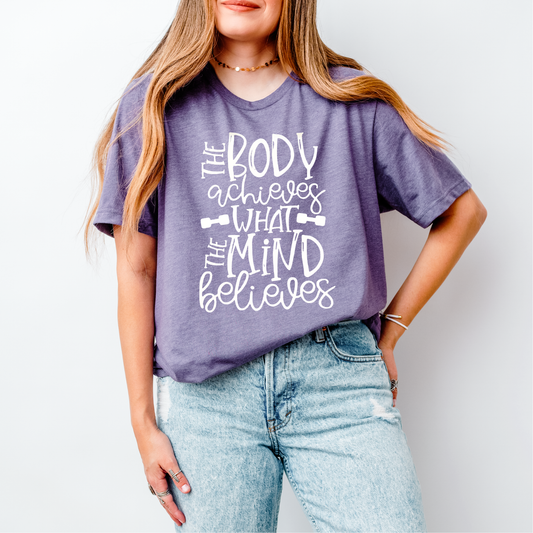 The Body Achieves What the Mind Believes WHITE INK Screen Print