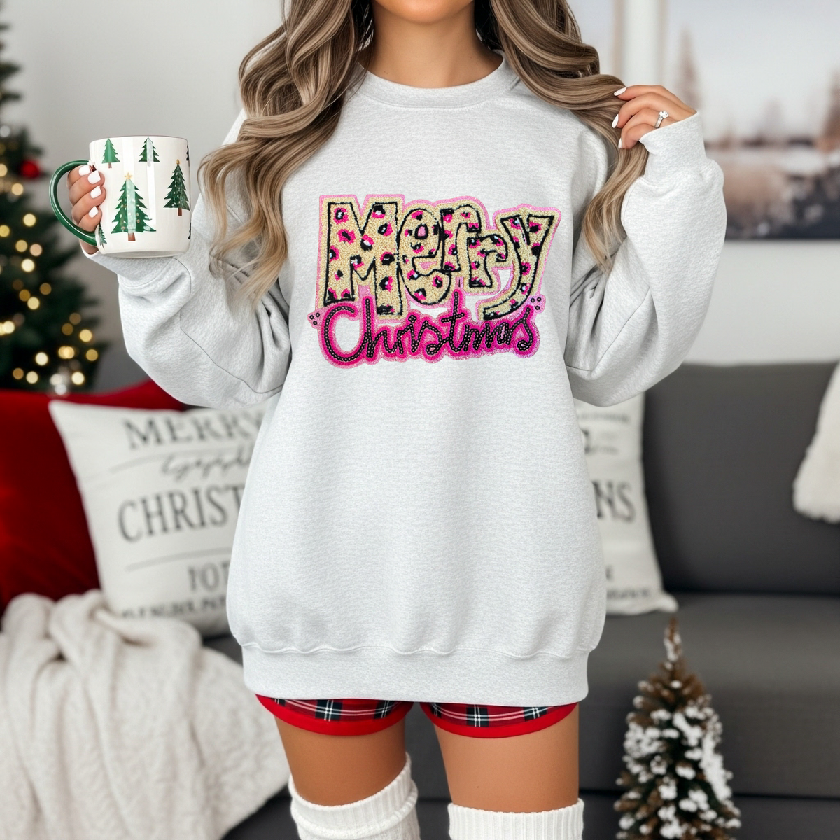 Pink Merry Christmas Chenille Patch