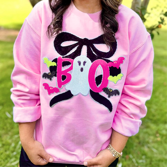Pink Boo Bow Chenille Patch