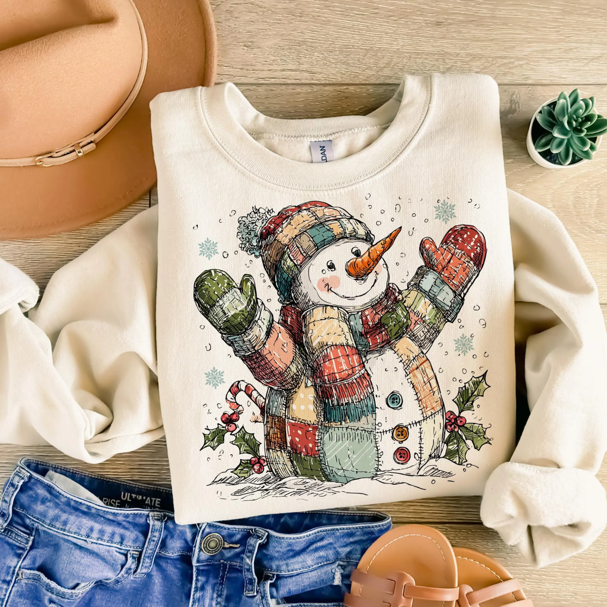 Quilted Snowman DTF Transfer