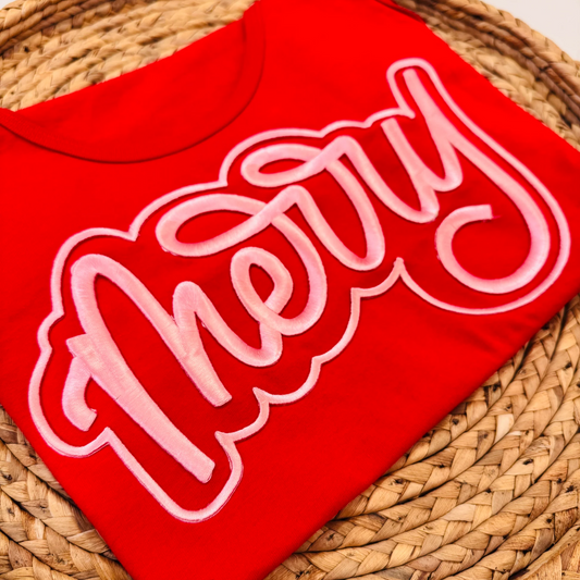 Merry Faux Embroidery Graphic Tee