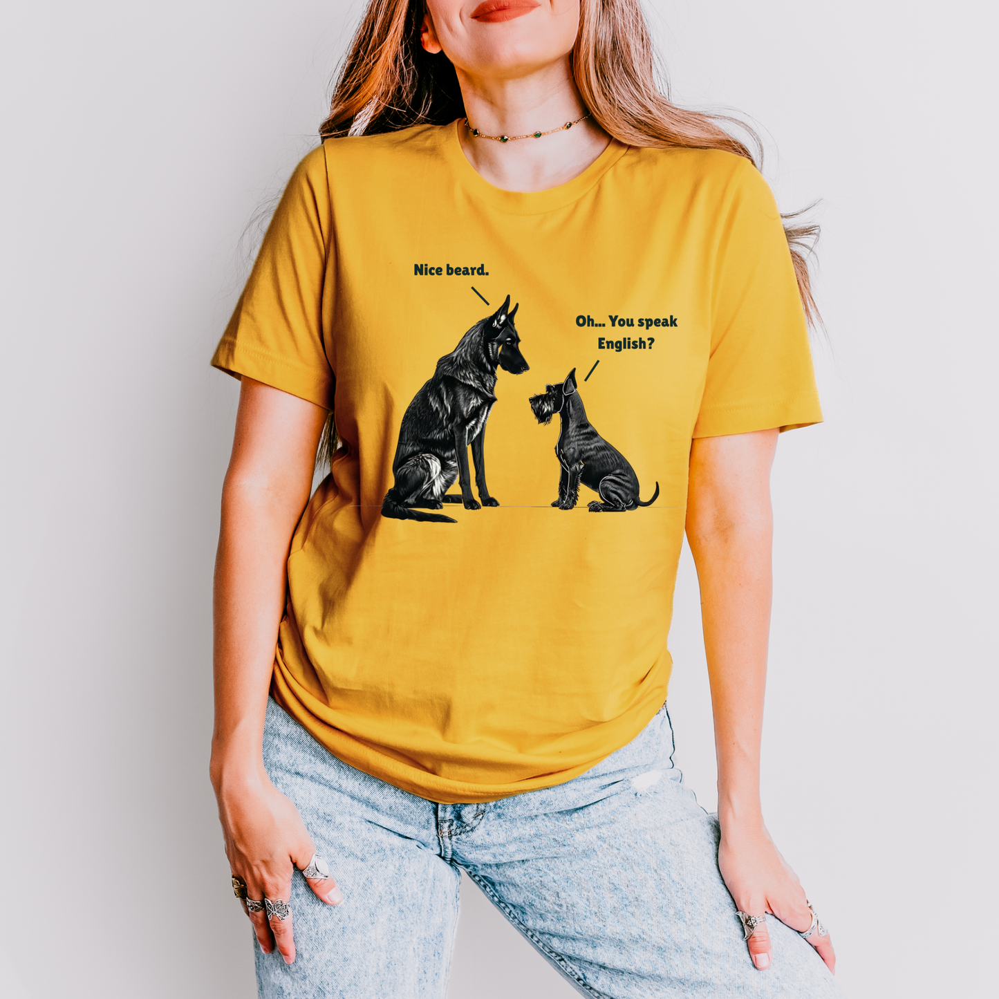 German Shepard Talking to a Schnauzer DTF Transfer