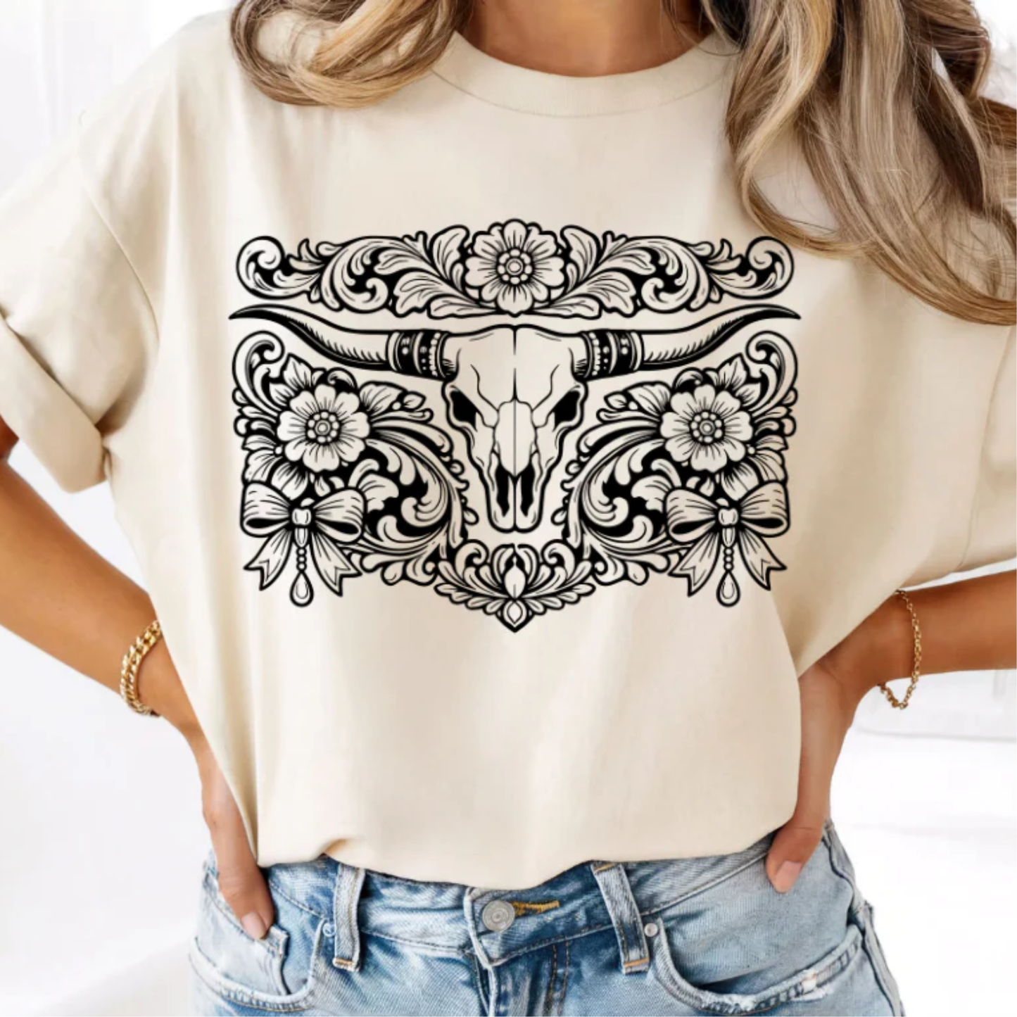 Western Floral Skull Screen Print