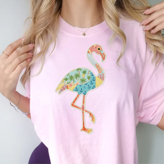 Patchwork Flamingo Clear Film Screen Print