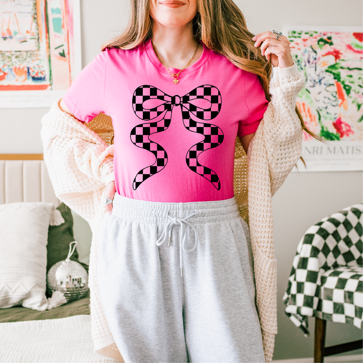 Checkered Bow Screen Print