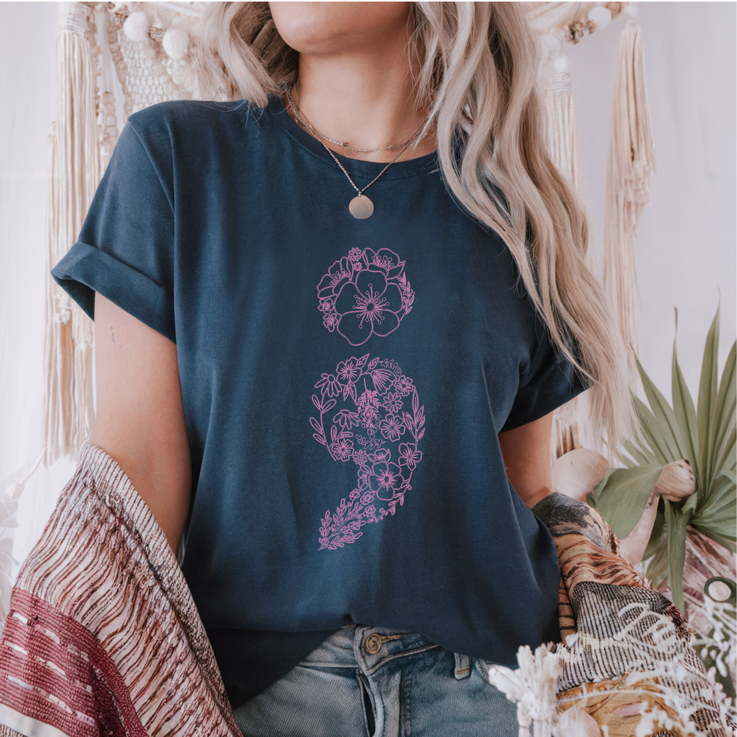 Floral Semicolon METILLAC PINK INK Screen Print