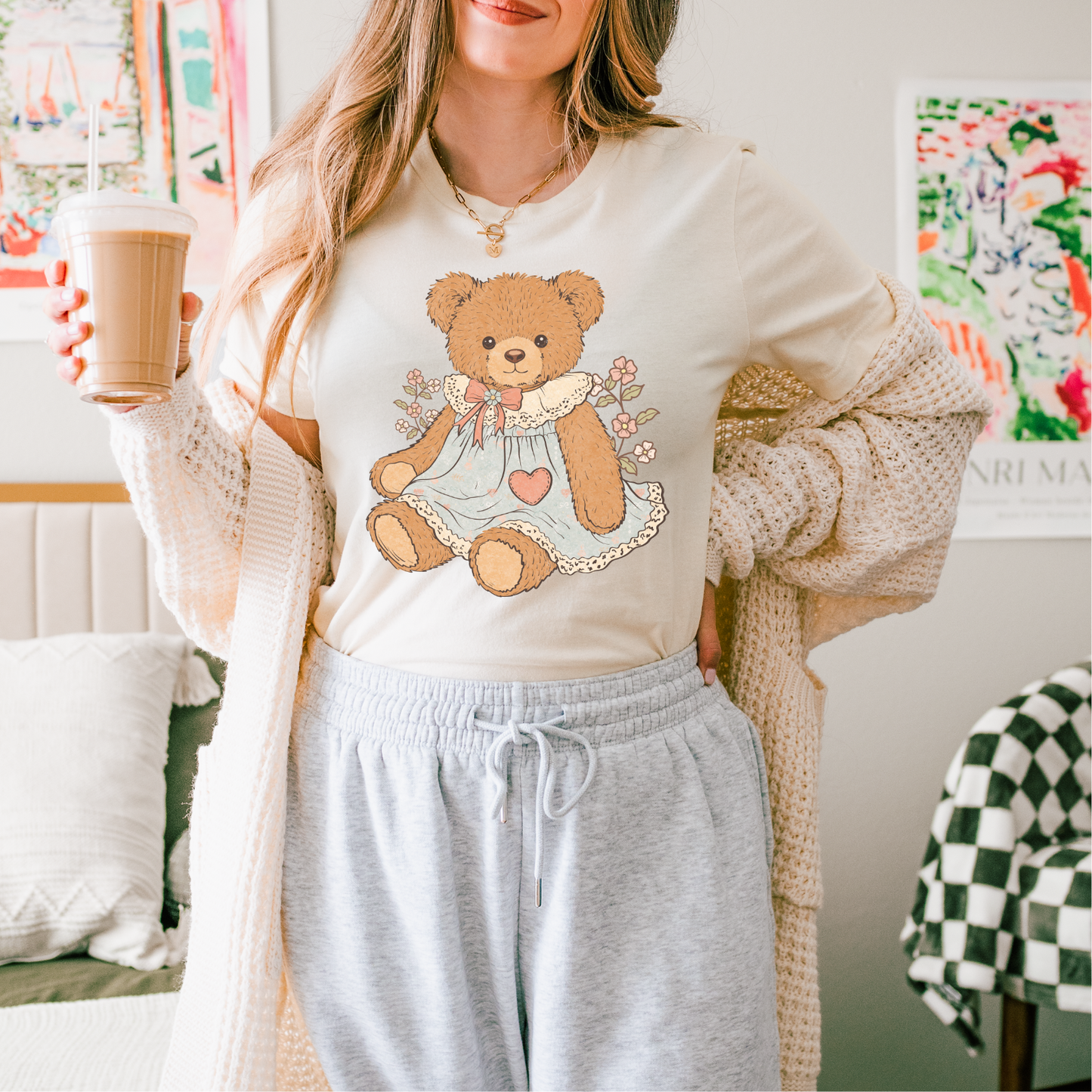 Vintage Girl Bear Clear Film Screen Print
