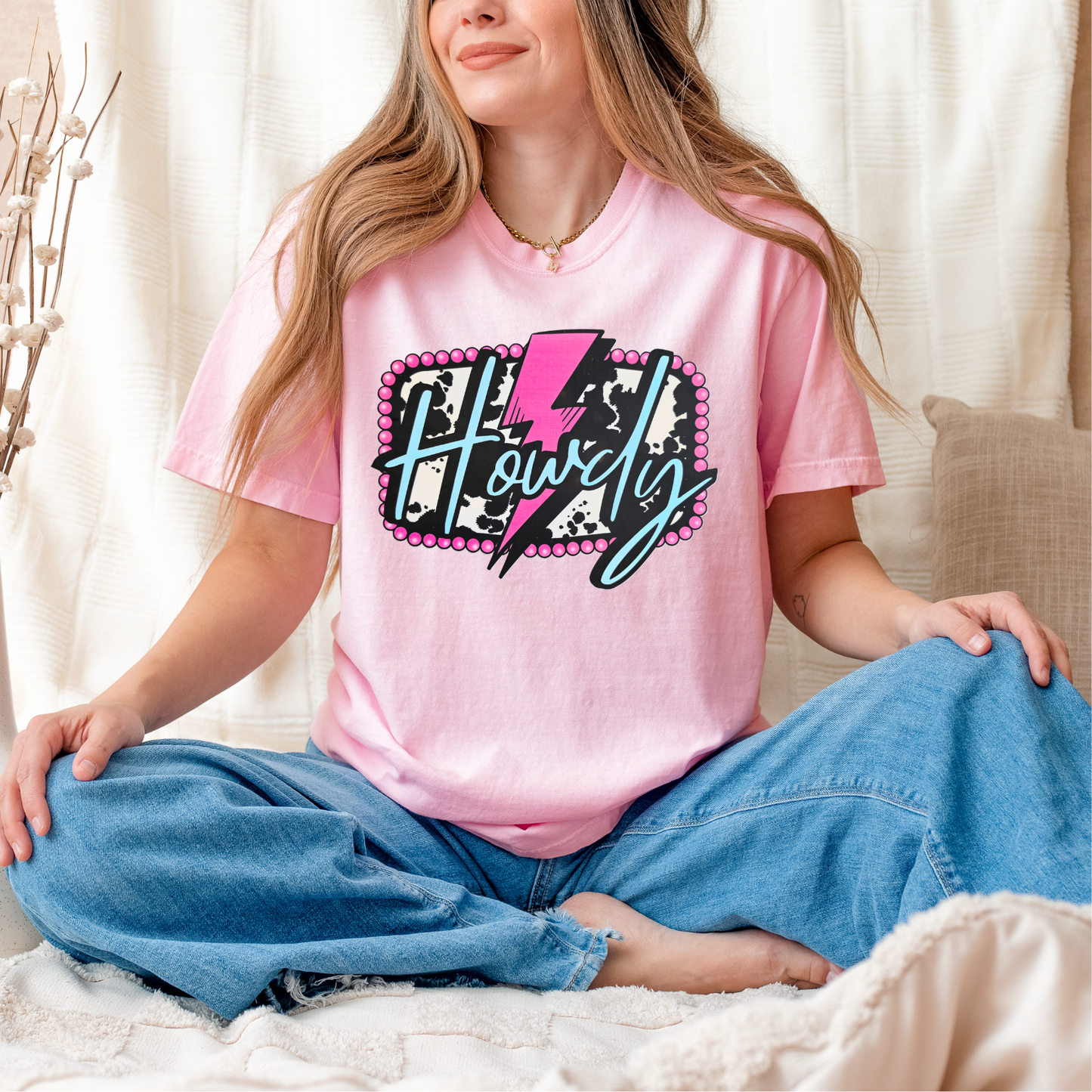 Pink & Teal Howdy Clear Film Screen Print