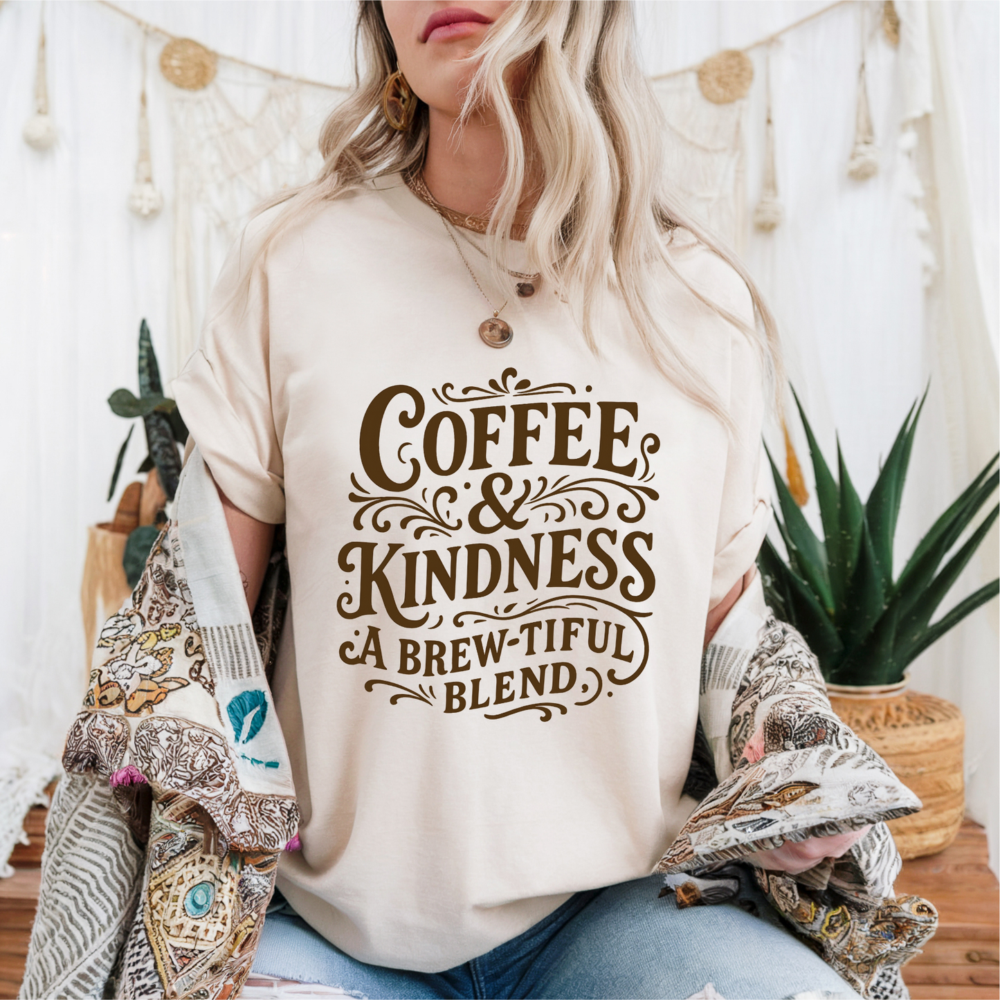 Coffee & Kindness A Brew-tiful Blend DARK BROWN INK Screen Print