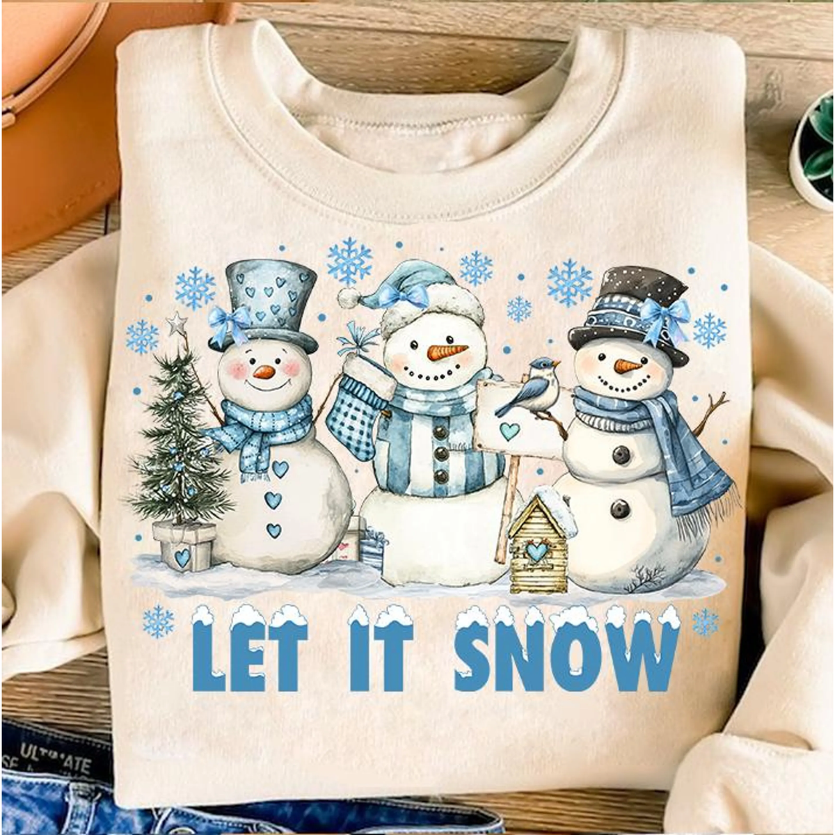 Blue Snowman Let it Snow DTF Transfer