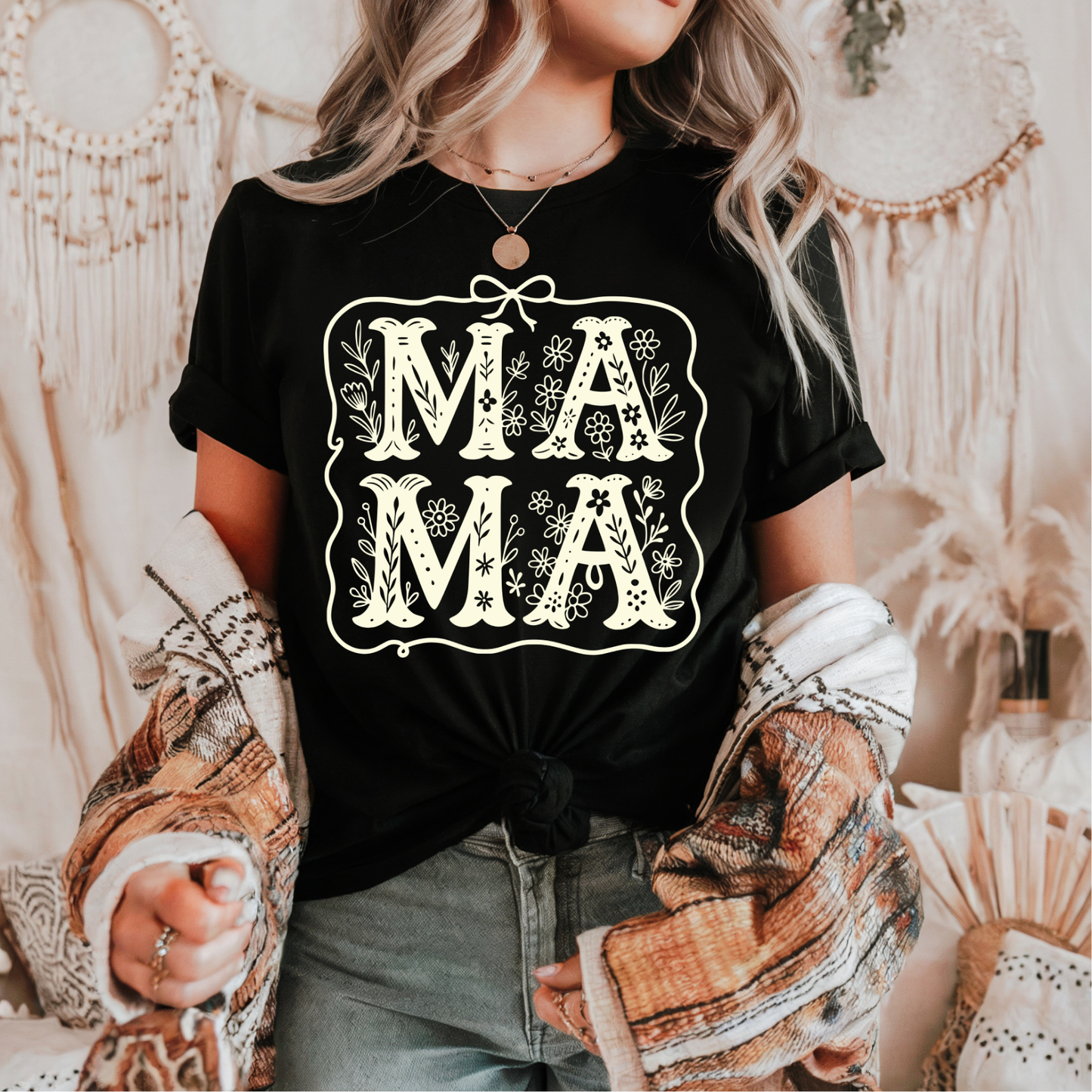 Floral Mama CREAM YELLOW INK Screen Print