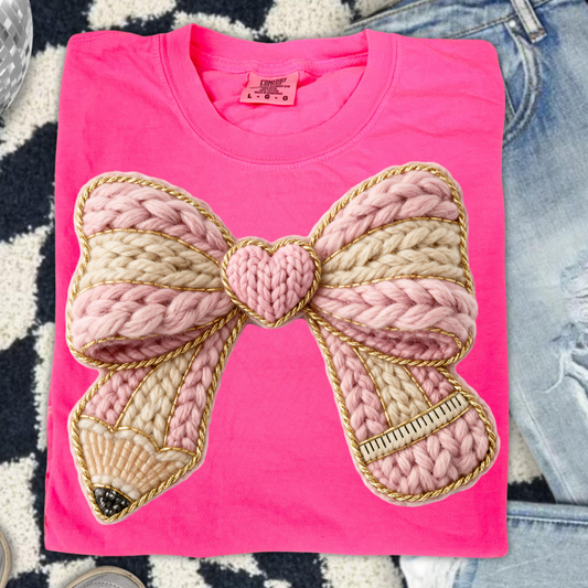 Faux Yarn Pencil Bow DTF Transfer