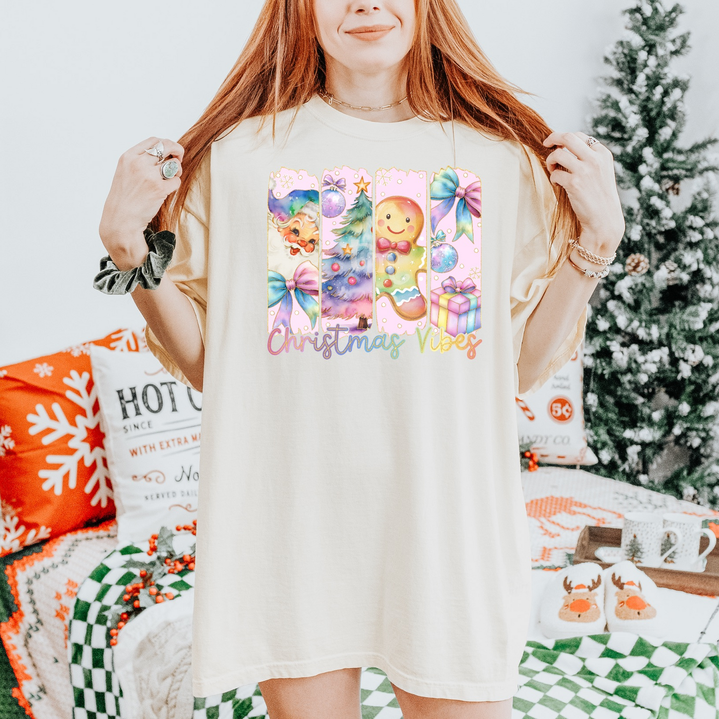 Glitter Print Christmas Vibes Graphic Tee