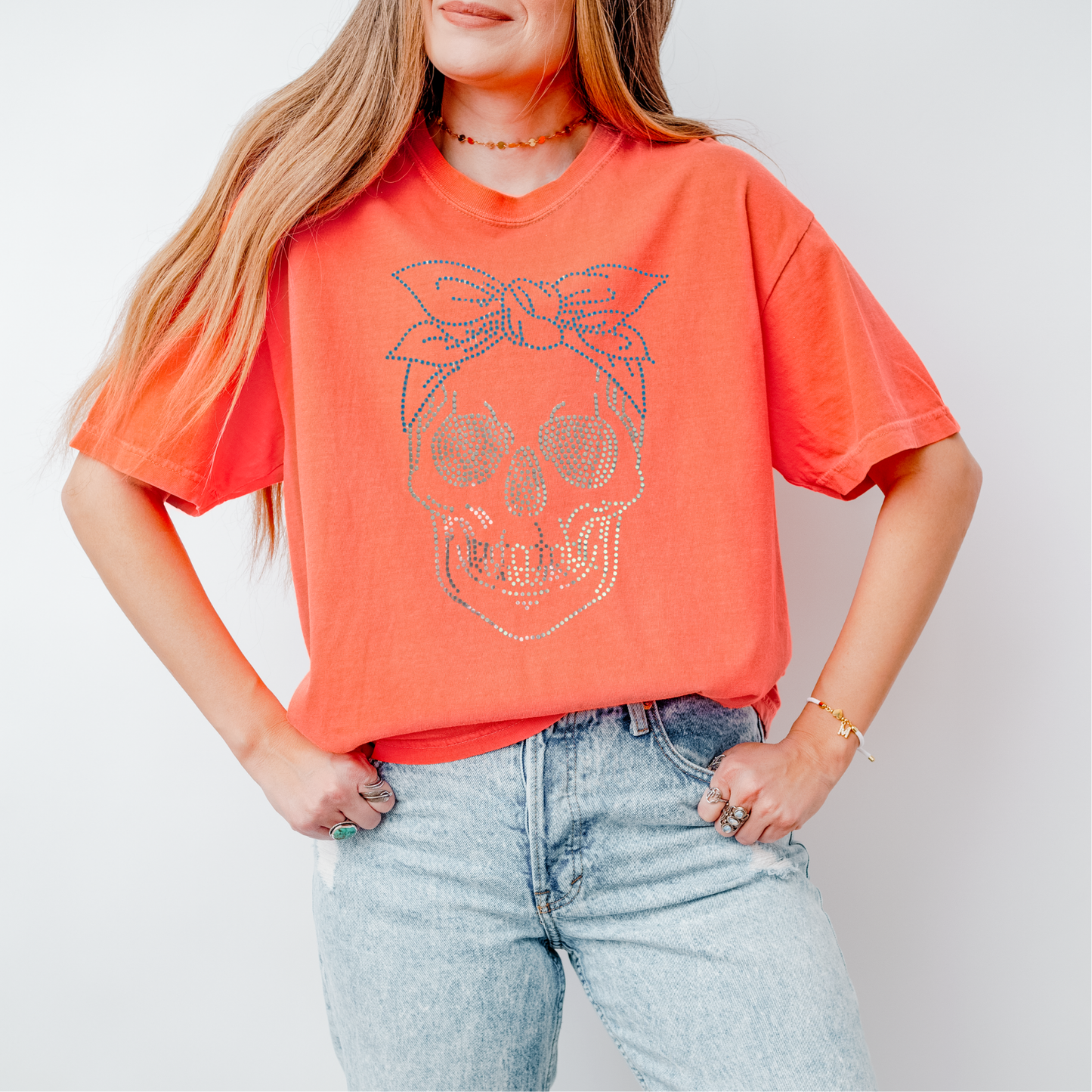Blue Bow Skull Spangles Transfer