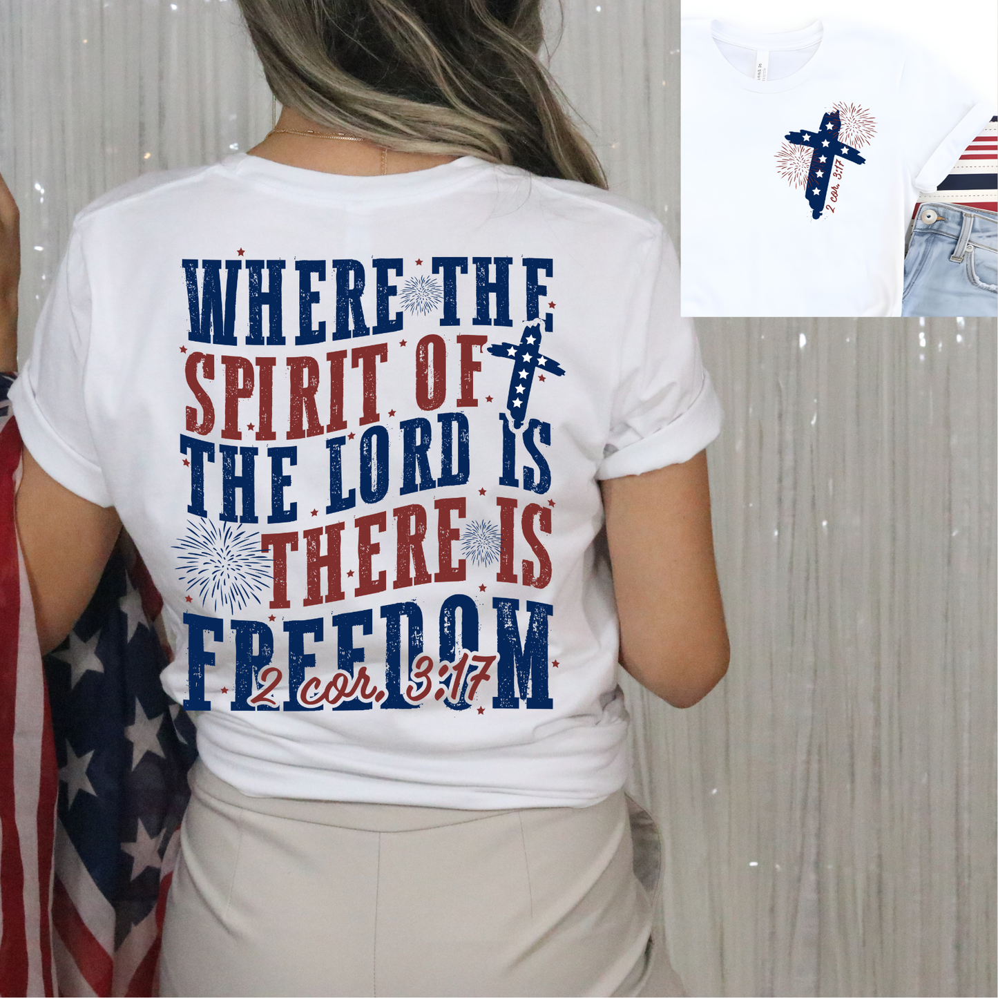 There is Freedom DTF Transfer with Cross Pocket Print