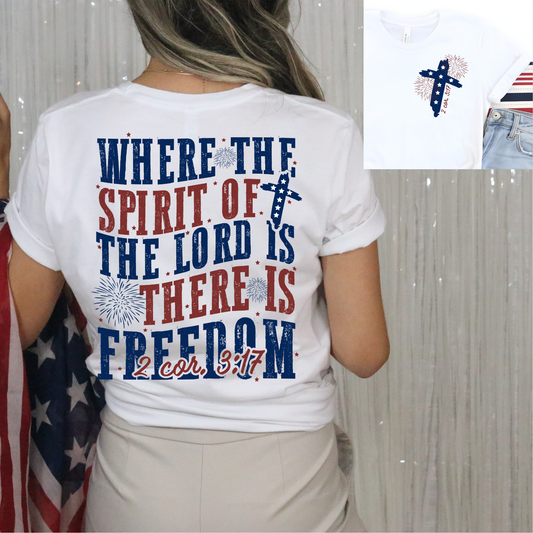 There is Freedom DTF Transfer with Cross Pocket Print