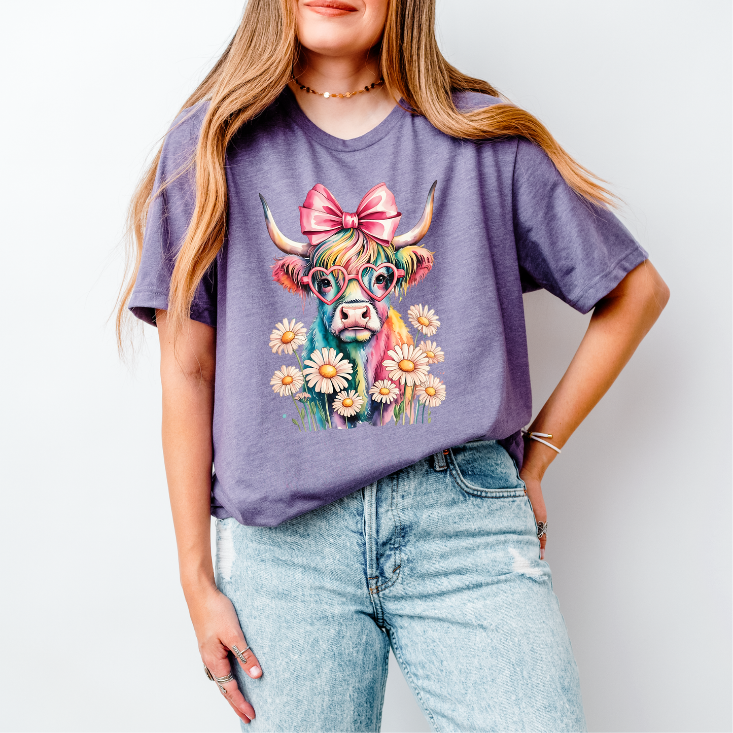 Floral Highland Cow Clear Film Screen Print