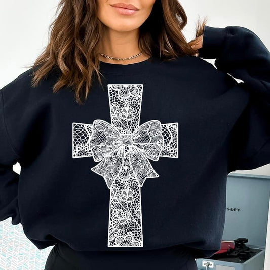 Lace Cross WHITE INK Screen Print