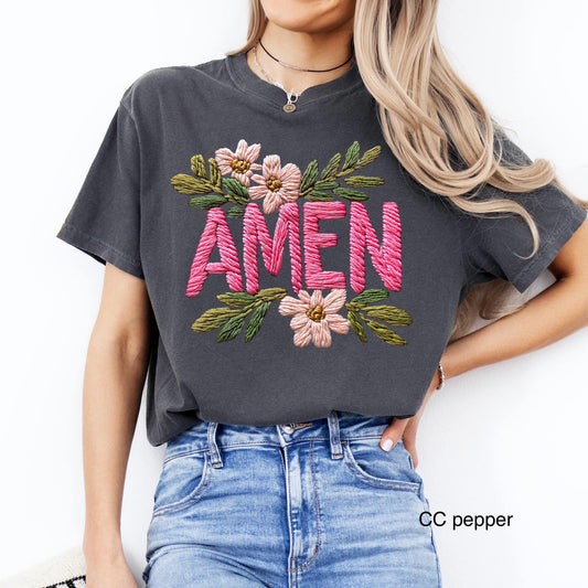 Amen Faux Embroidery Clear Film Screen Print