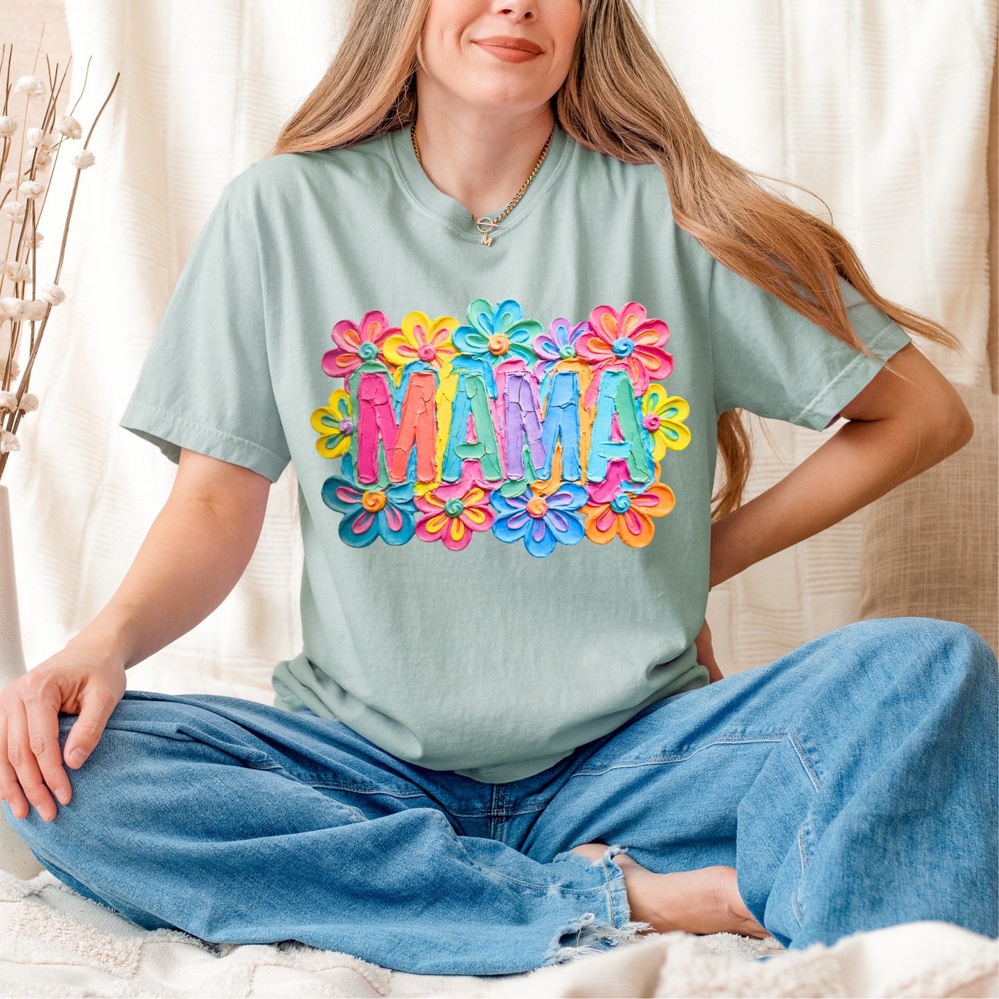 Floral Painted Mama Clear Film Screen Print