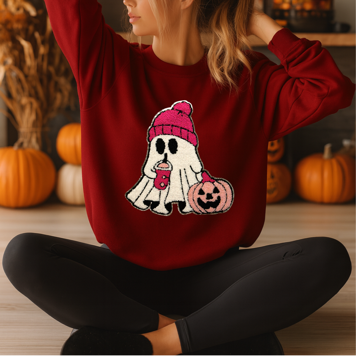 Pink Hat Ghost Chenille Patch